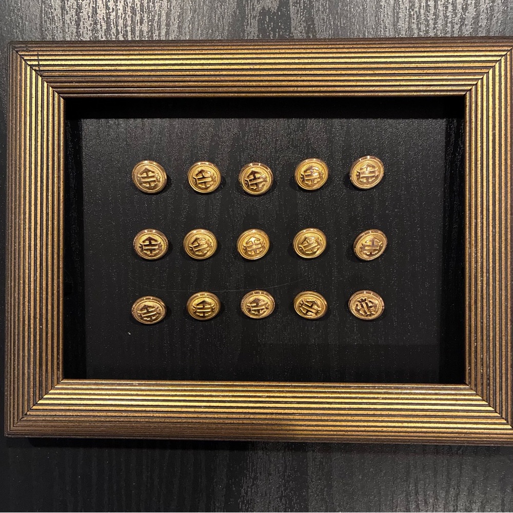Vintage ‘Waterbury type’ brass Buttons “H” with crown. UNSIGNED. Set 15